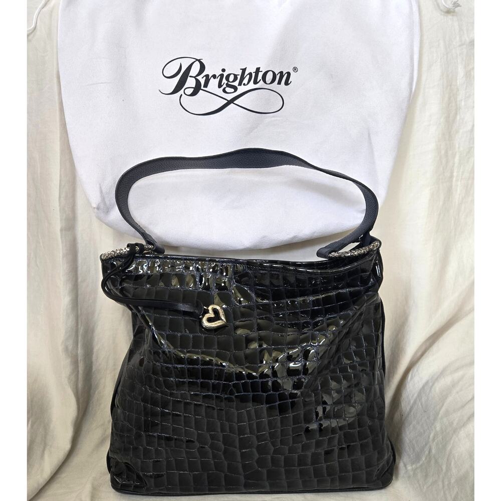 Brighton Cher Croc Embossed Dark Blue Patent Leather Silver Tone Accents *read*